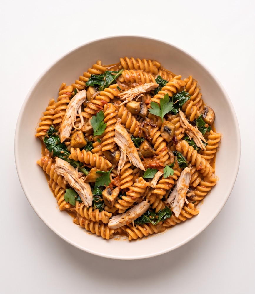 Dairy-free marry me chicken pasta with chickpea and lentil rotini
