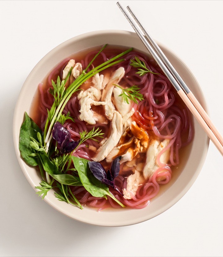 18-Hour Chicken Bone Broth Pho with pastured chicken and sweet potato noodles